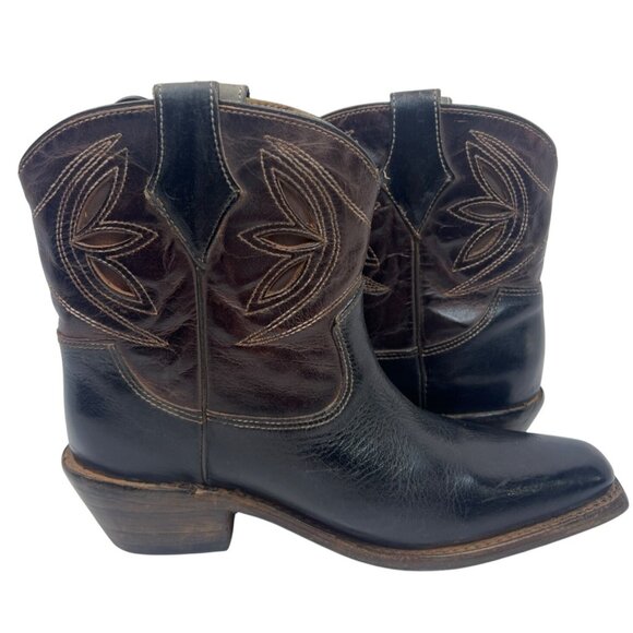 Bed|Stu Women's Crane Western Leather Ankle Boot, Black Teak Rustic Rust - Picture 6 of 12